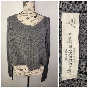 Abercrombie & Fitch Top Womens Large Open Knit Boxy Long Sleeves Gray Pullover